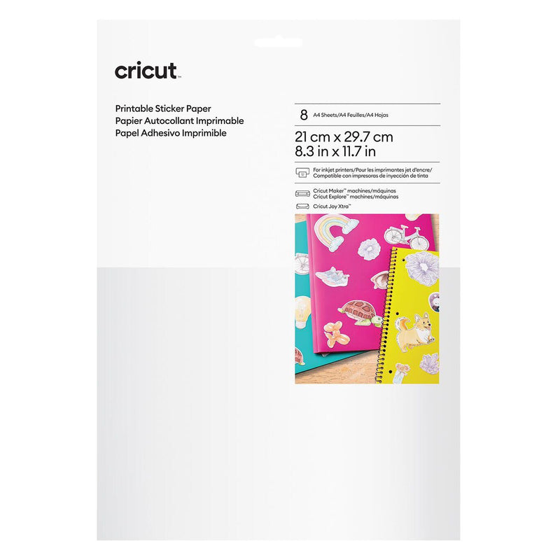Cricut Joy Xtra Printable Sticker Paper, A4, 8-pakning, hvit