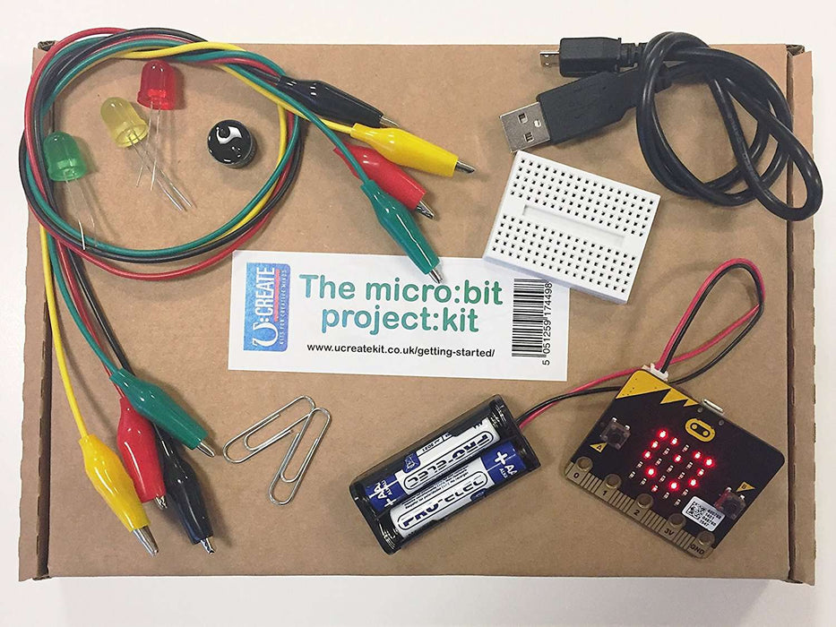 micro:bit Project Kit v2.2 (6 prosjekter inkl. micro:bit, batteri, holder og tilbehør)